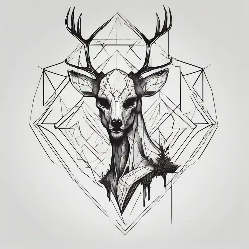 geometric style Deer Tattoo Designs and Meanings about A side profile of a wendigo with a decayed deer skull head in a forest fire skull-ideas and A side profile of a wendigo with a decayed deer skull head in a forest fire skull-ideas