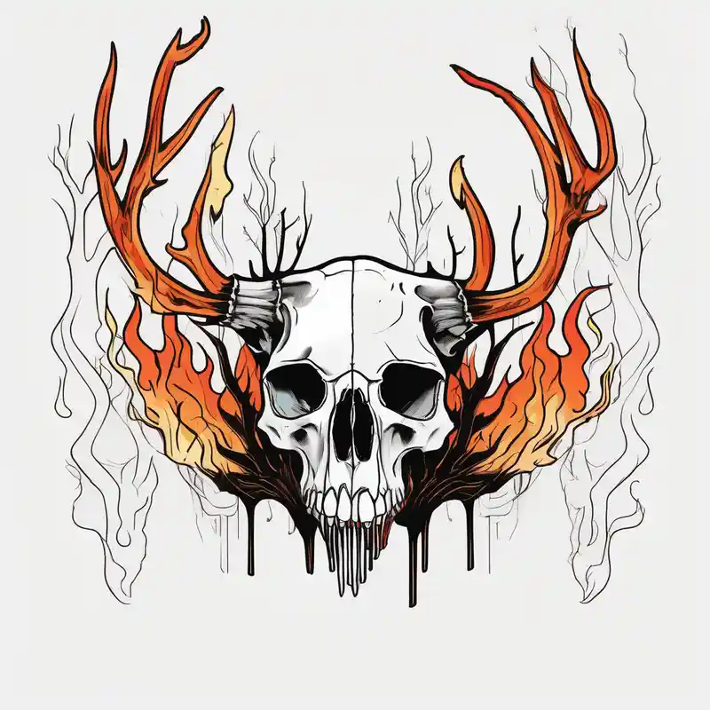 cartoon style Deer Tattoo Designs and Meanings about side profile of a DECAYING deer skull JUST BONE lore accurate surrounded by a flames and trees skull-ideas and side profile of a DECAYING deer skull JUST BONE lore accurate surrounded by a flames and trees skull-ideas