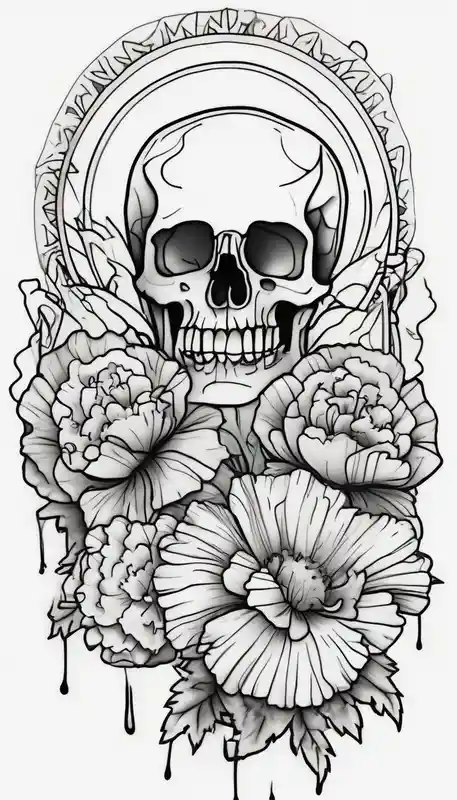 cartoon style Outside Forearm Tattoo Men Ideas in 2025 & free generation about Left forearm tattoo of sunset and carnations on the outside of the forearm and on the inside there will be marigolds and a small skull skull-ideas and Left forearm tattoo of sunset and carnations on the outside of the forearm and on the inside there will be marigolds and a small skull skull-ideas