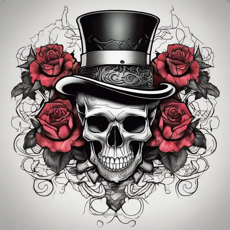 sketch style Skull Tattoo Ideas and Designs in 2024 about Gothic skull in top hat wrapped in roses skull-ideas and Gothic skull in top hat wrapped in roses skull-ideas