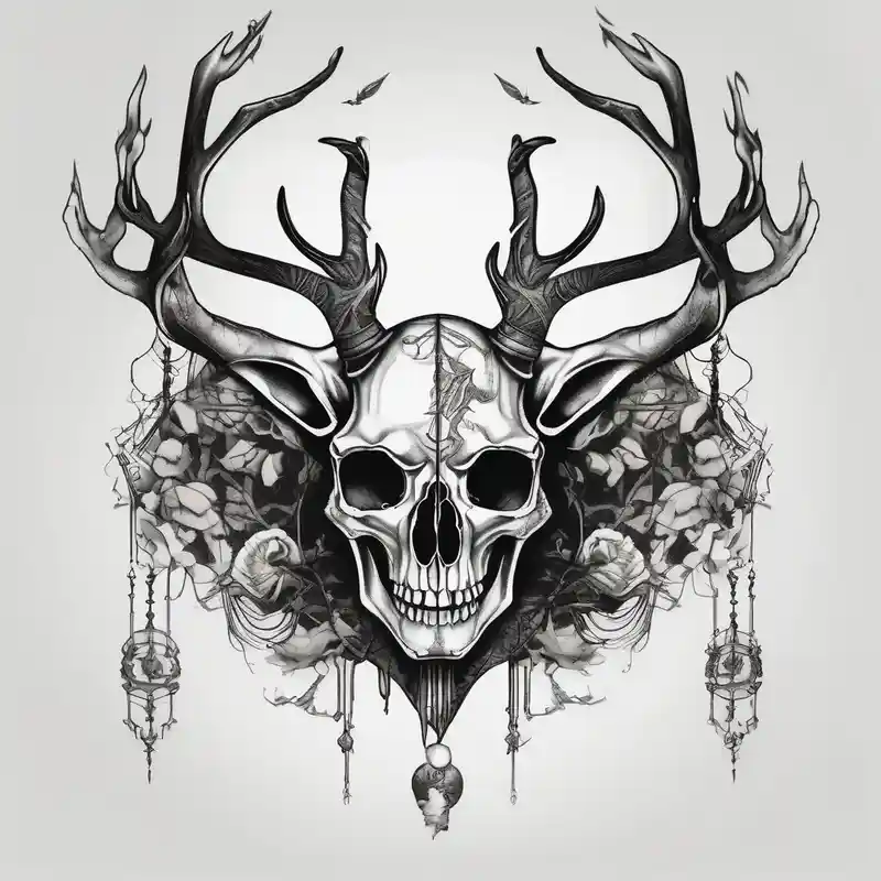 black and white style Leg Tattoos for Men in 2024 about A human with two legs and with a deer skull head skull-ideas and A human with two legs and with a deer skull head skull-ideas