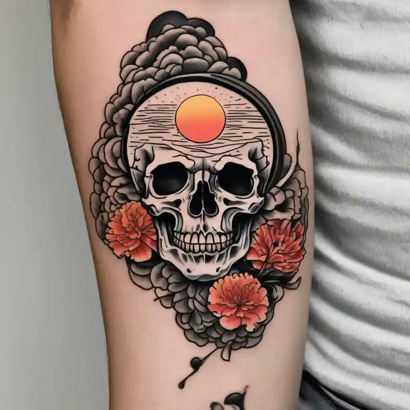 japanese style Skull Tattoo Ideas and Designs about Left forearm tattoo of sunset and carnations on the outside of the forearm and on the inside there will be marigolds and a small skull skull-ideas and Left forearm tattoo of sunset and carnations on the outside of the forearm and on the inside there will be marigolds and a small skull skull-ideas