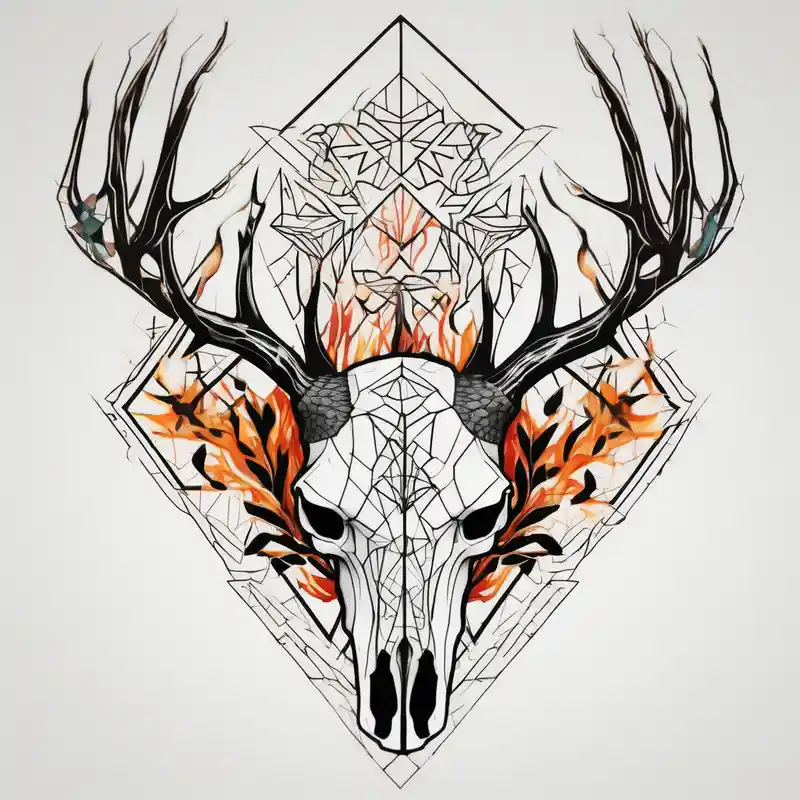 geometric style Idées de tatouage de cerf sur la jambe en 2025 &Générer gratuitement about side view of a deer skull JUST BONE surrounded by a flames and trees skull-ideas and side view of a deer skull JUST BONE surrounded by a flames and trees skull-ideas