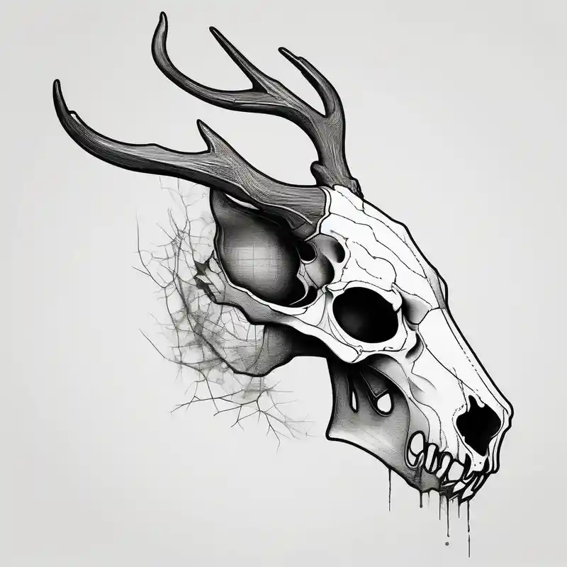 minimalist style Deer Tattoo Designs and Meanings about A side profile of decayed deer skull head in a forest fire skull-ideas and A side profile of decayed deer skull head in a forest fire skull-ideas