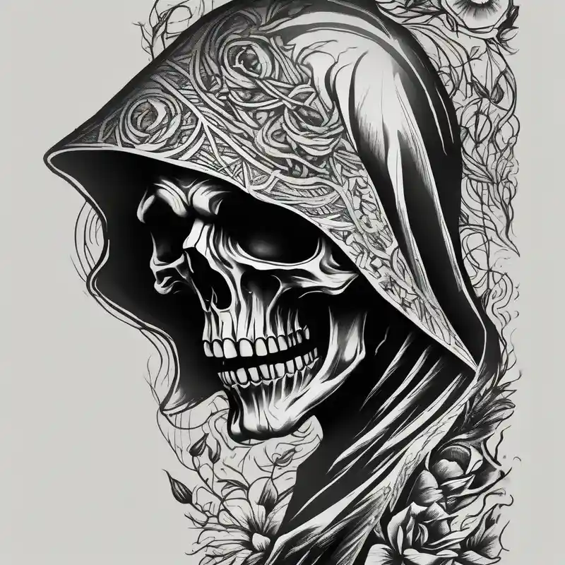 blackwork style Grim Reaper Tattoo Ideas in 2025 & free generation about Continue a sleeve for a grim reaper shoulder tattoo sleeve-ideas and Continue a sleeve for a grim reaper shoulder tattoo sleeve-ideas