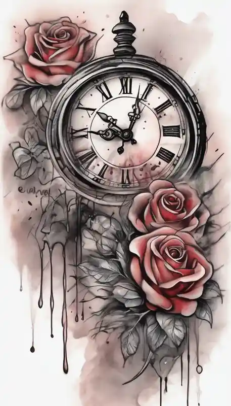 watercolor style Ideas de tatuajes en el bíceps para hombres en 2025 about Clock with roses on shoulder/bicep going into roses with the word amor on forearm full sleeve sleeve-ideas and Clock with roses on shoulder/bicep going into roses with the word amor on forearm full sleeve sleeve-ideas