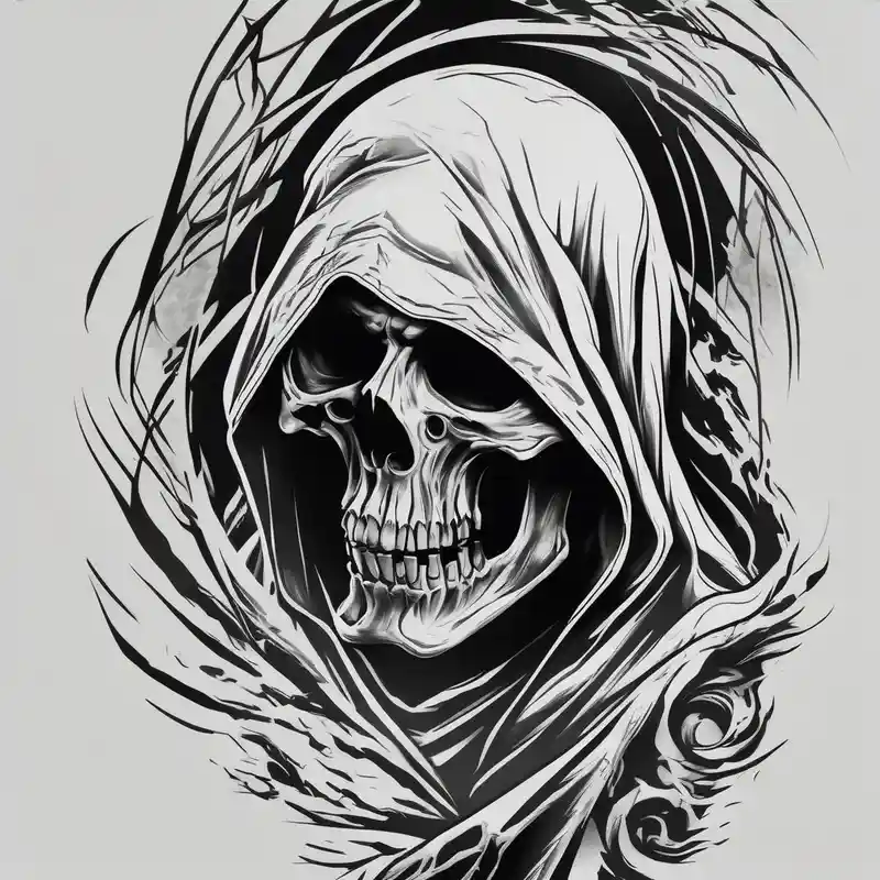 black and white style Grim Reaper Tattoo Ideas in 2025 & free generation about Continue a sleeve for a grim reaper shoulder tattoo sleeve-ideas and Continue a sleeve for a grim reaper shoulder tattoo sleeve-ideas