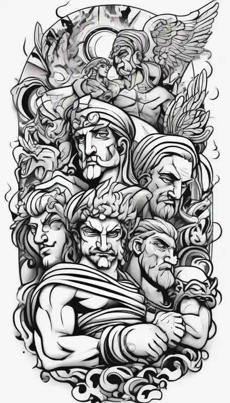 cartoon style Sleeve Tattoo Ideas in 2025 & free generation about Greek Gods Arm sleeve sleeve-ideas and Greek Gods Arm sleeve sleeve-ideas