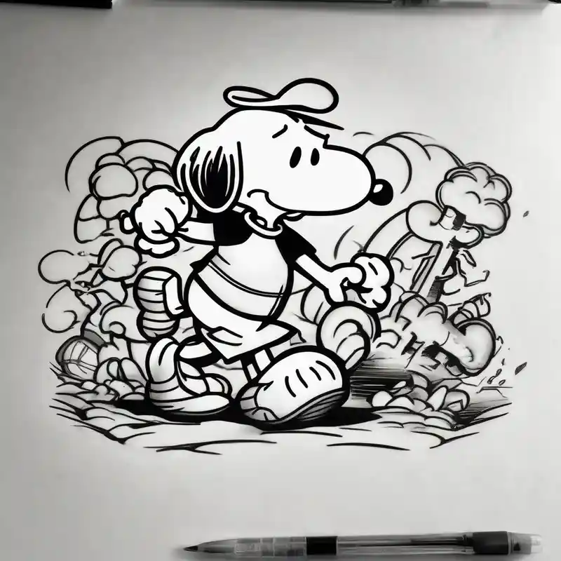 realistic style Idées de tatouages Snoopy en 2025 about snoopy in a fight with Garfield and snoopy in a fight with Garfield