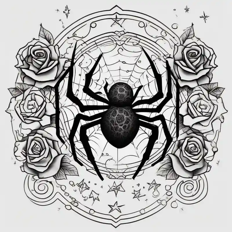 blackwork style Phantom Troupe Spider Tattoo Ideas in 2025 about Spider bubbles roses stars and Spider bubbles roses stars