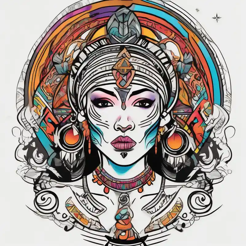 cartoon style Tatuajes en el Esternón para Mujeres Ideas de Tatuajes en 2025 about Shamanic women blowing healing dust and facing forward to spectator sternum-for-women