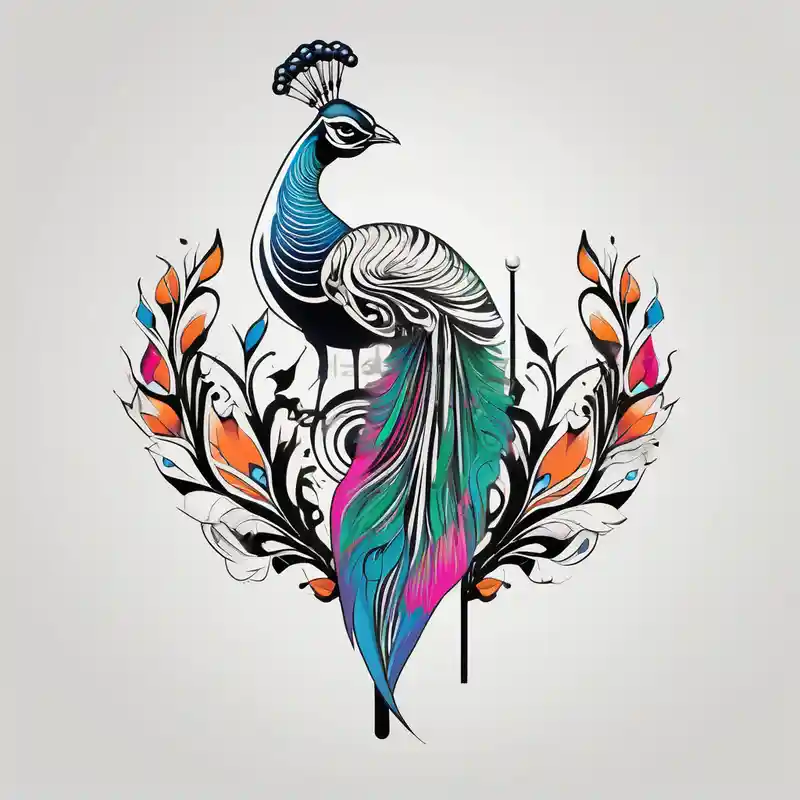 minimalist style Stick and Poke Tattoo Kit Ideas in 2025 about Colorful peacock over a sublime style sun standing in a stick with a horseshoe over the top of the peacock to each side of the stick stick-and-poke and Colorful peacock over a sublime style sun standing in a stick with a horseshoe over the top of the peacock to each side of the stick stick-and-poke