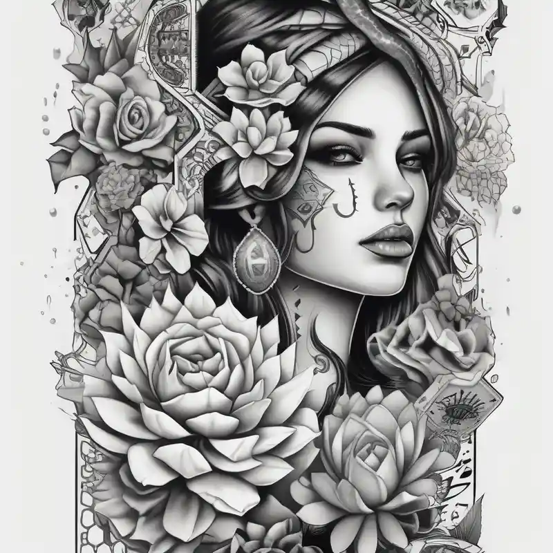 dotwork style Tattoo Stickers Tattoo Ideas in 2025 about womens western sticker tattoo sleeve with playing cards and snakes