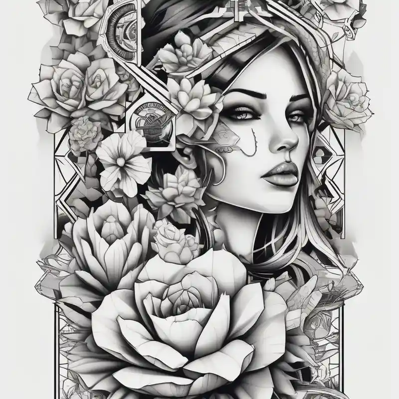 geometric style Idées et Designs de Tatouages de Serpent en 2025 &Générer gratuitement about womens western sticker tattoo arm sleeve with playing cards and snakes