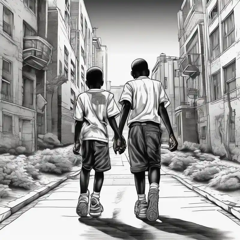 blackwork style Street Tattoo Designs in 2025 & free generation about the bond between three black school age brothers walking away down a street showing full bodies and the bond between three black school age brothers walking away down a street showing full bodies