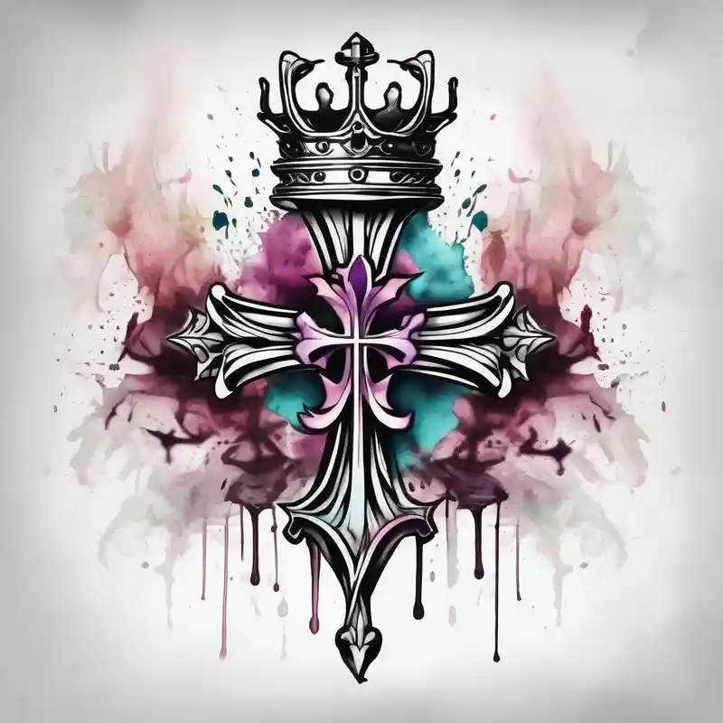 watercolor style Idées de tatouage noir d'une croix derrière l'oreille pour homme en 2025 &Générer gratuitement about a flor de lis with a crown and a cross inside the flor de lis three-crosses and a flor de lis with a crown and a cross inside the flor de lis three-crosses