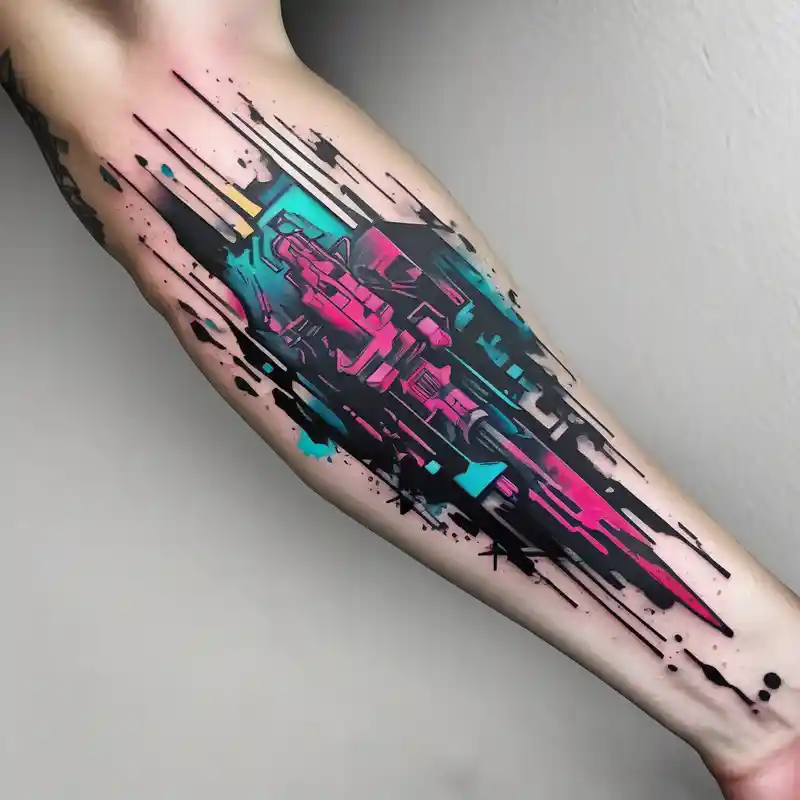 watercolor style 2025年の幾何学的なメープルリーフのタトゥーのアイデア about cyberpunk 2077 and forearm tattoo