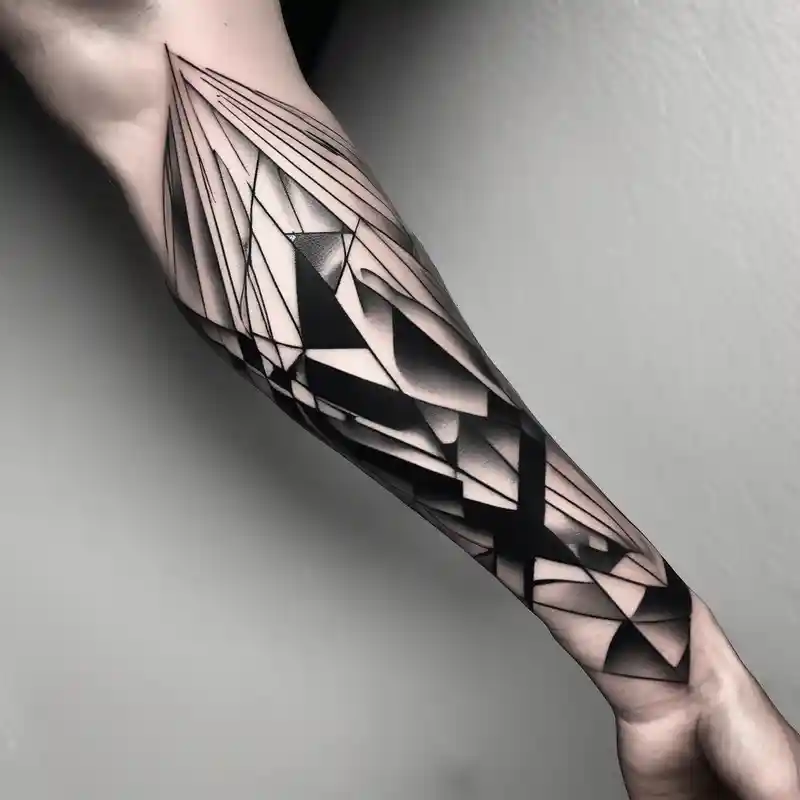 black and white style 2025年の男性向けの喉のタトゥーアイデア about forearm tattoo and geometric