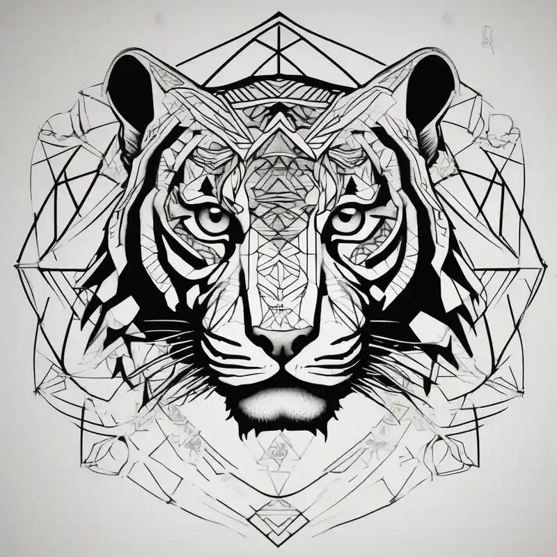 blackwork style Idées de tatouages d'art sacré en 2025 about Tiger silhouette with sacred geometry and shapes and Tiger silhouette with sacred geometry and shapes