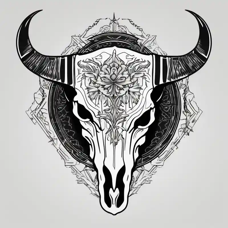 blackwork style Ideas de tatuajes conmovedores en 2025 about skull of a bull with a line frame and realistic