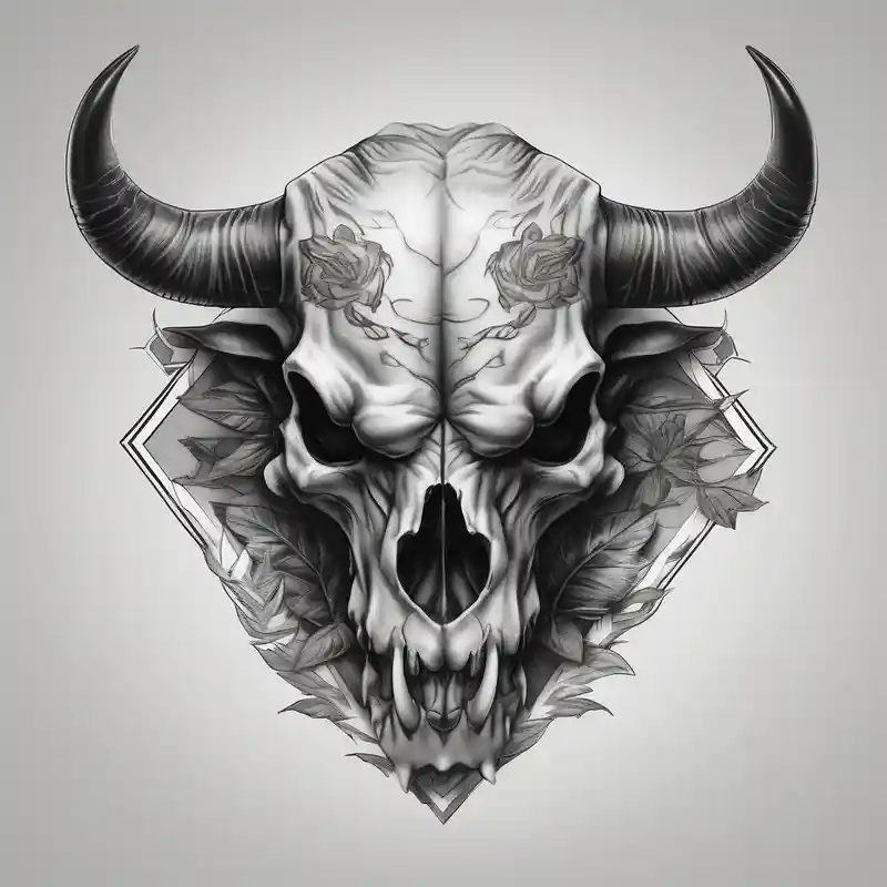 realistic style Ideas de tatuajes conmovedores en 2025 about skull of a bull with a line frame and realistic