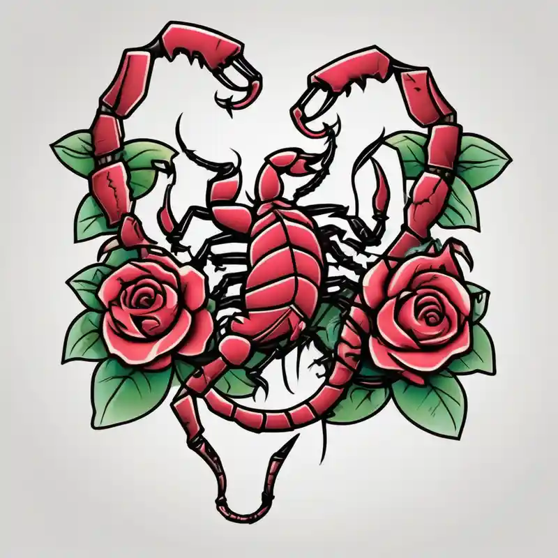 cartoon style Ideas de tatuajes de rosas tradicionales en 2025 about Scorpion with roses traditional-rose and Scorpion with roses traditional-rose