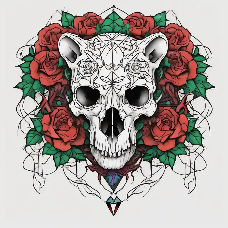 geometric style Roses Tattoo Ideas in 2025 about gothic bear skull intertwined with climbing roses and thorny vines traditional-rose and gothic bear skull intertwined with climbing roses and thorny vines traditional-rose