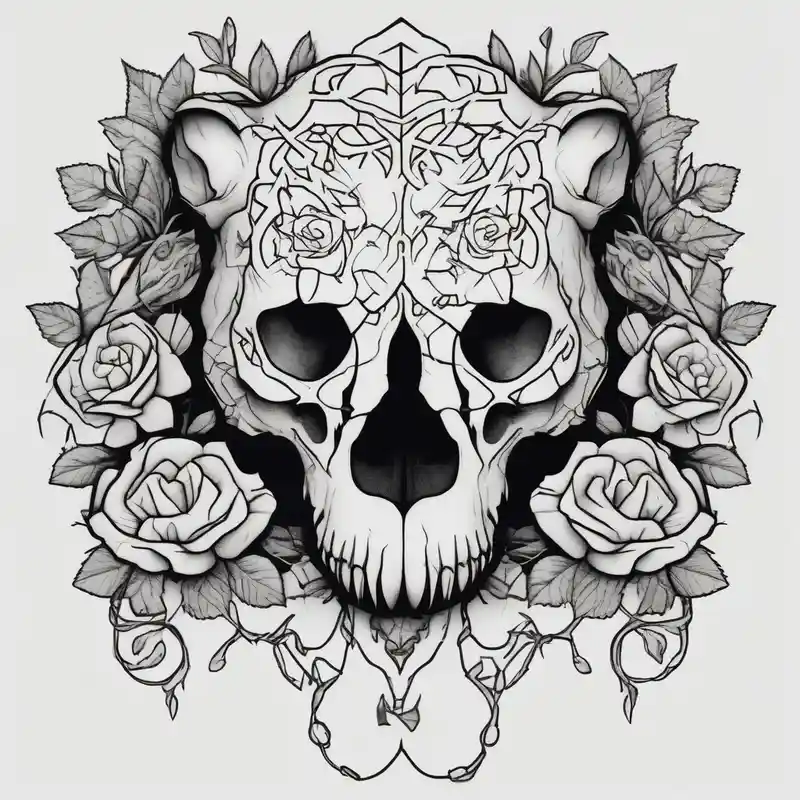 blackwork style Roses Tattoo Ideas in 2025 about bear skull intertwined with climbing roses and thorny vines traditional-rose and bear skull intertwined with climbing roses and thorny vines traditional-rose