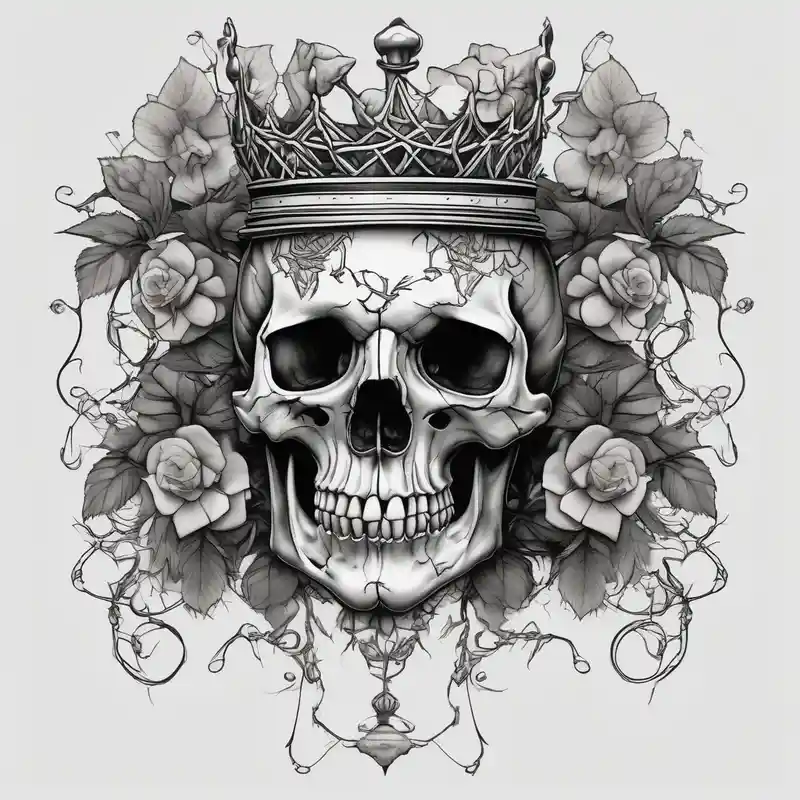 surreal style Traditional Rose Tattoo Ideas in 2025 about ornate skull adorned with crown of wild roses and thorns traditional-rose and ornate skull adorned with crown of wild roses and thorns traditional-rose