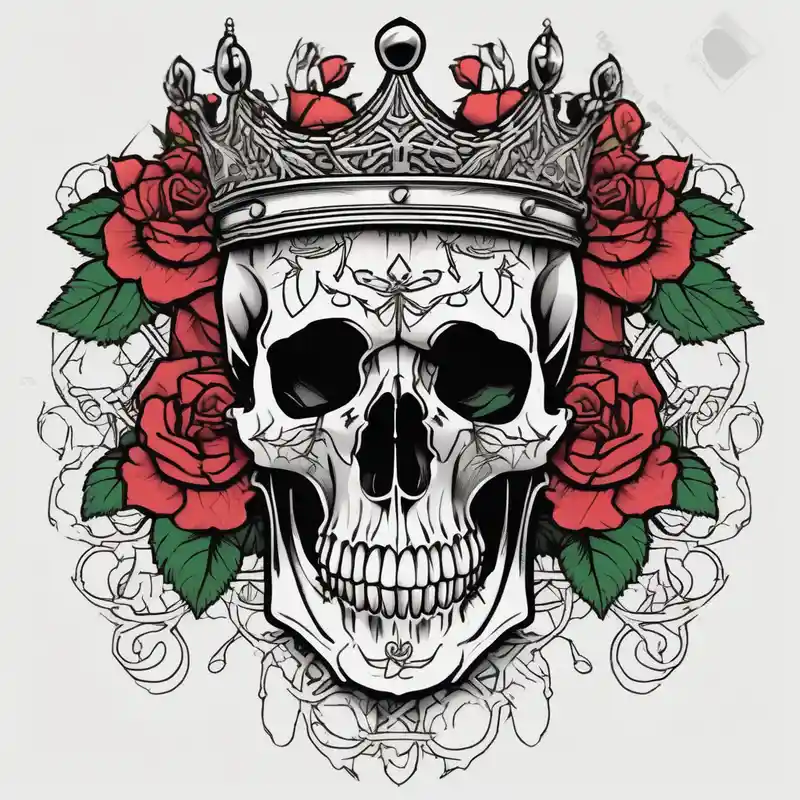 old school style 2025年の伝統的なバラのタトゥーアイデア about ornate skull adorned with crown of wild roses and thorns traditional-rose and ornate skull adorned with crown of wild roses and thorns traditional-rose