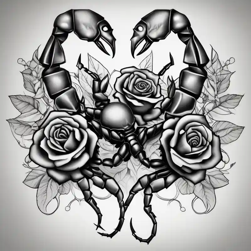 black and white style 2025年のバラのタトゥーステンシルアイデア about Scorpion with roses traditional-rose and Scorpion with roses traditional-rose