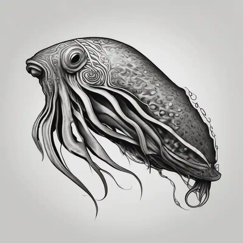 black and white style Triangle Tattoo Ideas in 2025 about profile cuttlefish cephalopod with triangle shape in the background and profile cuttlefish cephalopod with triangle shape in the background