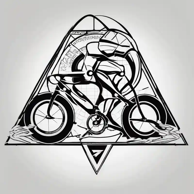 black and white style Idées de tatouages de triangle en 2025 about I want an ironman triathlon logo outlined with a triangle. off of the three points and i want the word adaptability and a swimmer