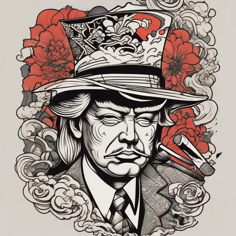 japanese style Idées de tatouages Trump en 2025 about trump with hat smoking a cigarette and trump with hat smoking a cigarette