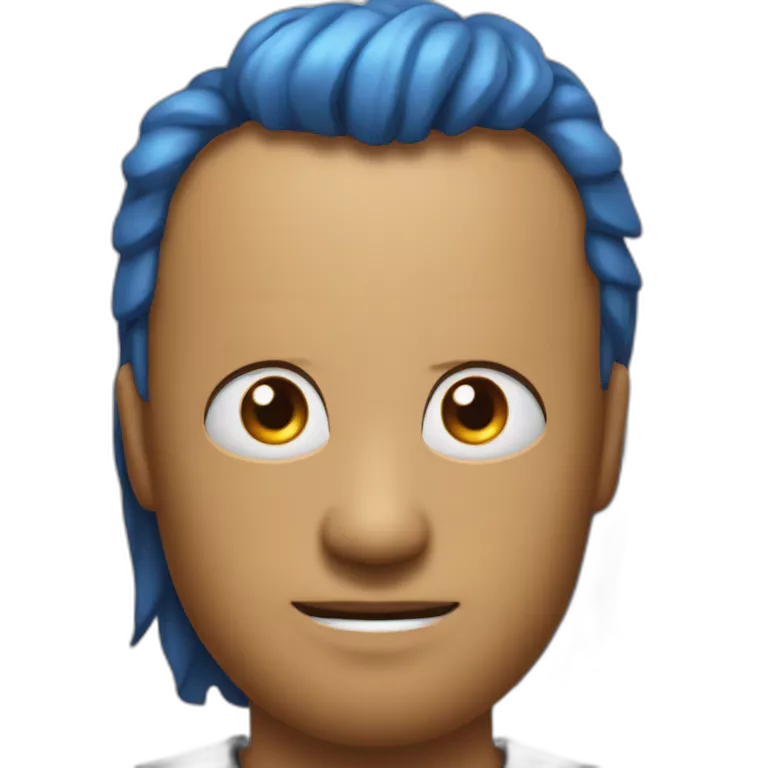 Un mec noir avec des cheveux de couleur bleu et orange moutard sur le visage des symboles doré. Des cornes de bélier orange moutard