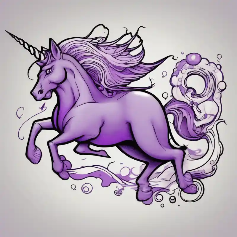 cartoon style 2025年のユニコーンタトゥーアイデア about Purple fish riding a unicorn and Purple fish riding a unicorn