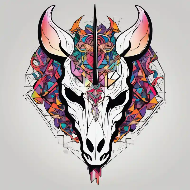 geometric style Ideas de tatuajes de unicornio en 2025 about Unicorn skull – A dark twist with a skull and horn. and Unicorn skull – A dark twist with a skull and horn.