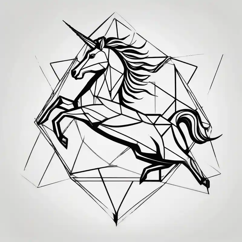 geometric style Ideas de tatuajes de unicornio en 2025 about Unicorn jumping over a penguin with the sun and Unicorn jumping over a penguin with the sun