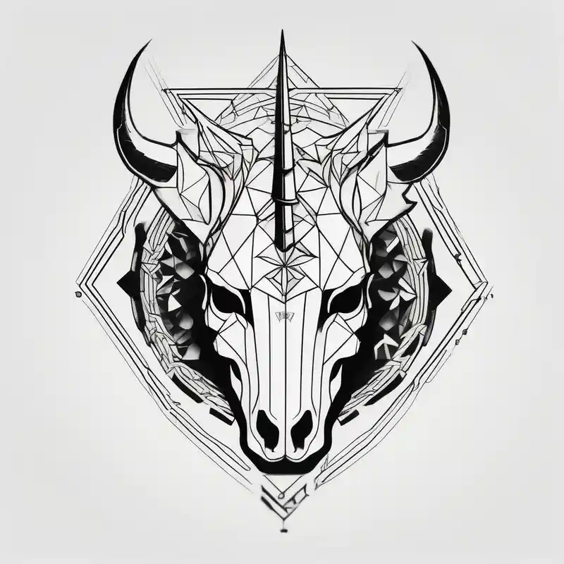 geometric style Idées de tatouages de licorne en 2025 about Unicorn skull with horns and Unicorn skull with horns