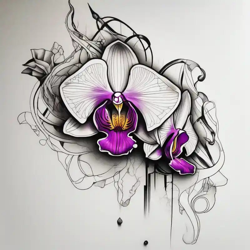 sketch style Ideas de tatuajes vaginales en 2025 about Orchid realistic with a mix with vagine vaginal and Orchid realistic with a mix with vagine vaginal