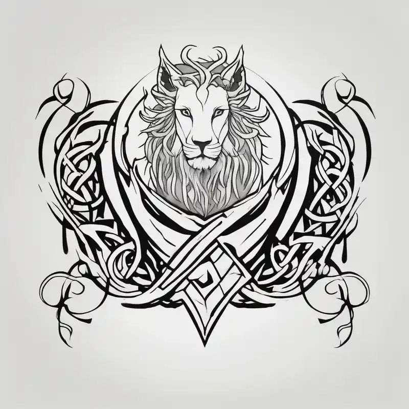 minimalist style Tattoo Lion Yeux Bleu Tattoo Ideas in 2025 & free generation about celtic band for around an arm and incorporating the word love