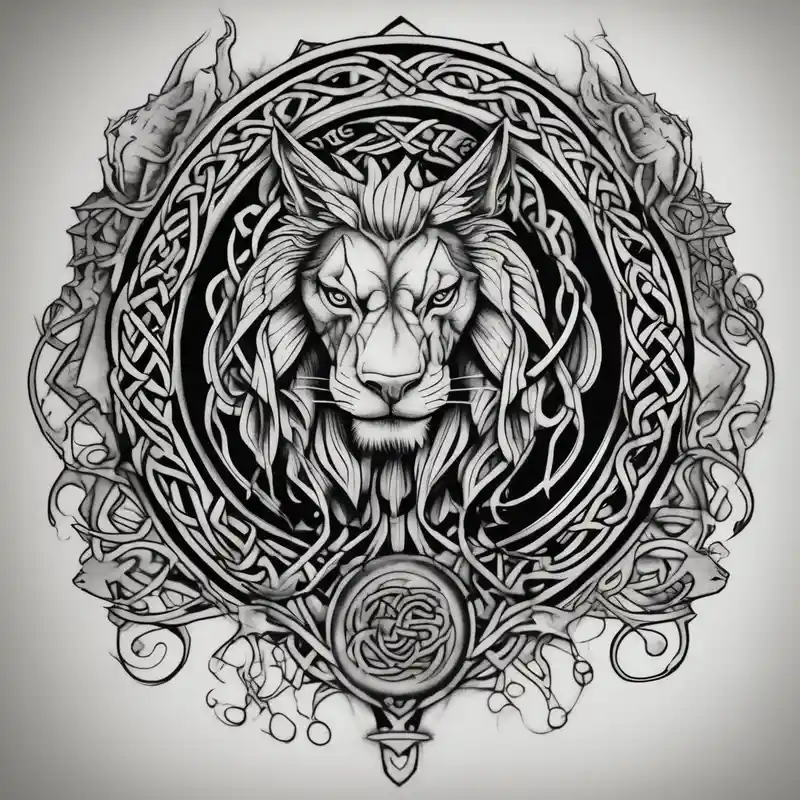 realistic style Lion Tattoo Behind Ear Ideas in 2025 & free generation about celtic band for around an arm and incorporating the word love