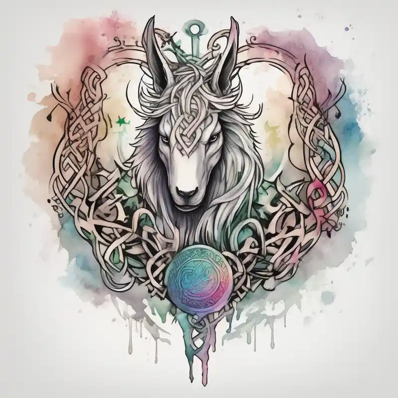 watercolor style Unicorn Tattoo Ideas in 2025 about celtic band for around an arm and incorporating the word love