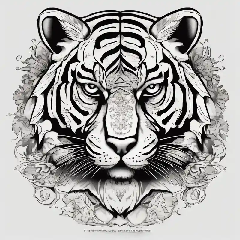 old school style 2025年のタトゥーされたタイガーリリーのタトゥーアイデア about Full bengal tiger with white eyes to be tattooed on the obliques of the torso white-ink and Full bengal tiger with white eyes to be tattooed on the obliques of the torso white-ink