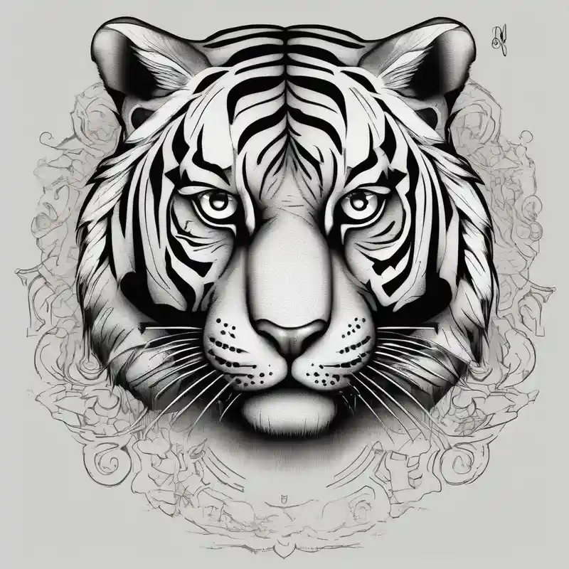 blackwork style 2025年のタトゥーされたタイガーリリーのタトゥーアイデア about Full bengal tiger with white eyes to be tattooed on the obliques of the torso white-ink and Full bengal tiger with white eyes to be tattooed on the obliques of the torso white-ink