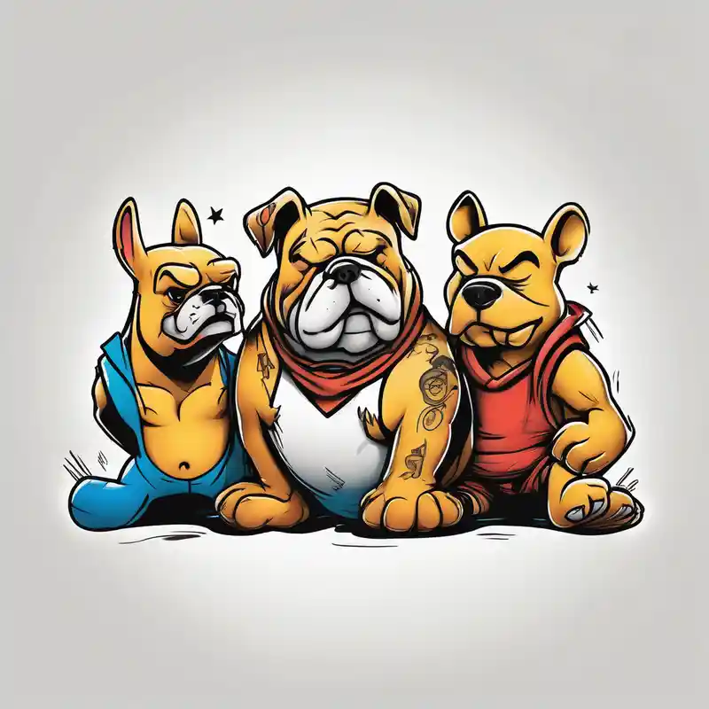 cartoon style 2025年のくまのプーさんのタトゥーアイデア about Pooh bear and a Bulldog winnie-the-pooh and Pooh bear and a Bulldog winnie-the-pooh