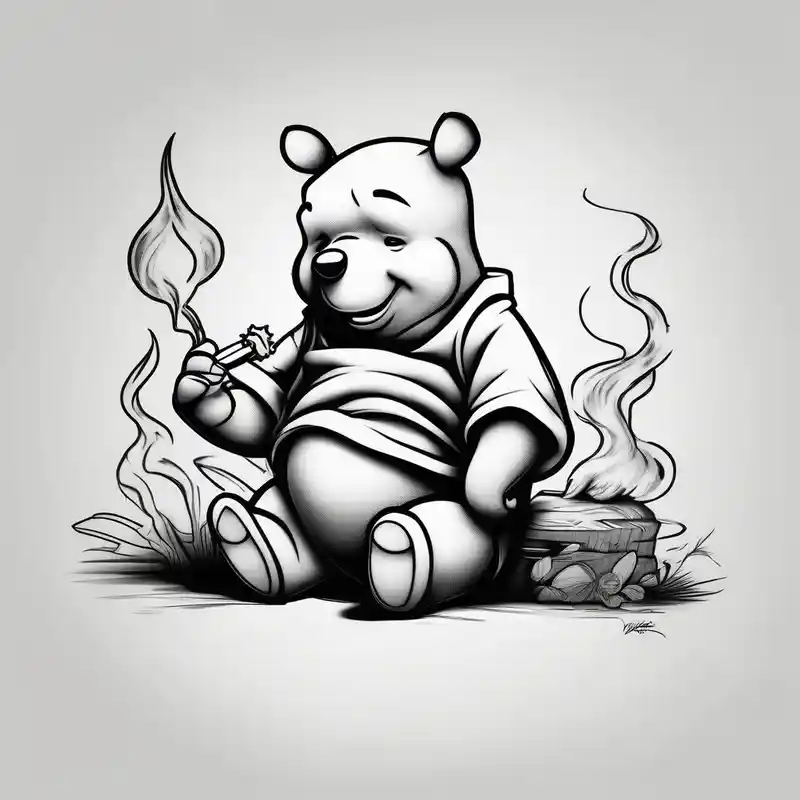 black and white style 2025年のくまのプーさんのタトゥーアイデア about Winnie Pooh smoking joint winnie-the-pooh and Winnie Pooh smoking joint winnie-the-pooh